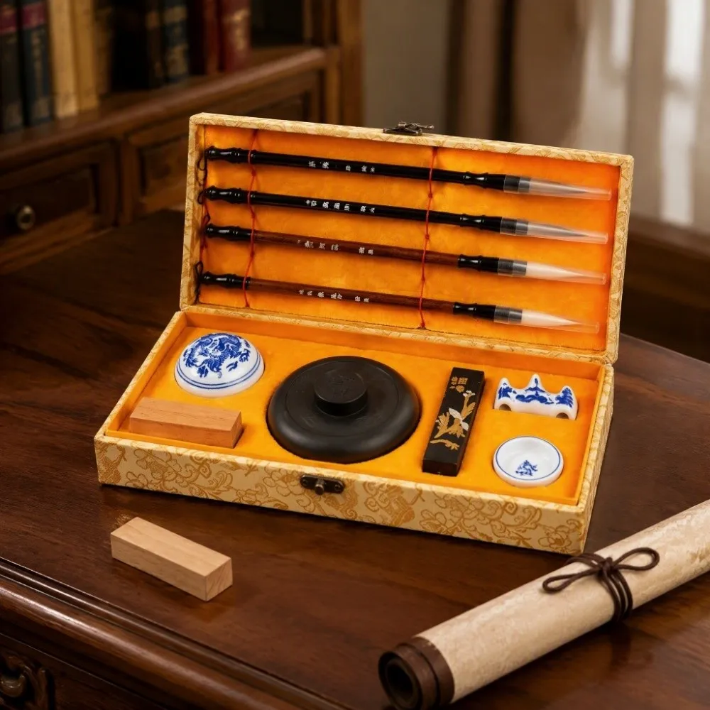 11 pcs Brush Pen Chinese Calligraphy Set Ink Stick Inkstone Calligraphy Writing Kit Plastic Ink Stone Complete Set