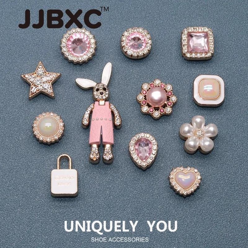 JJBXC set Shoe Buckle and Accessories (with Cardboard) MetalPink Diamond Rabbit Texture