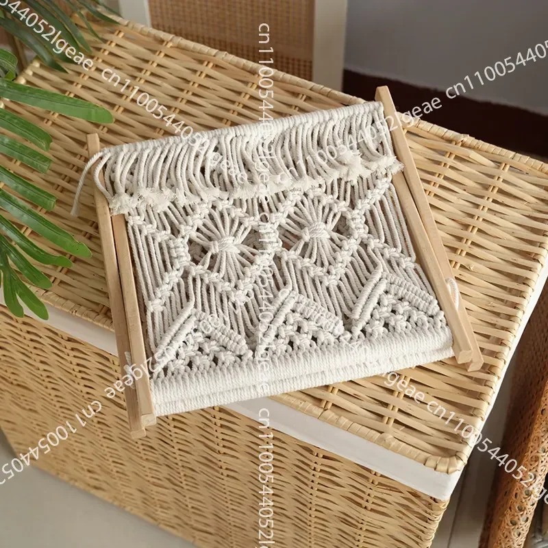 Foldable Magazine Newspaper Storage Rack Cotton Rope Solid Wood Splicing Foldable Shelf Book Storage Basket