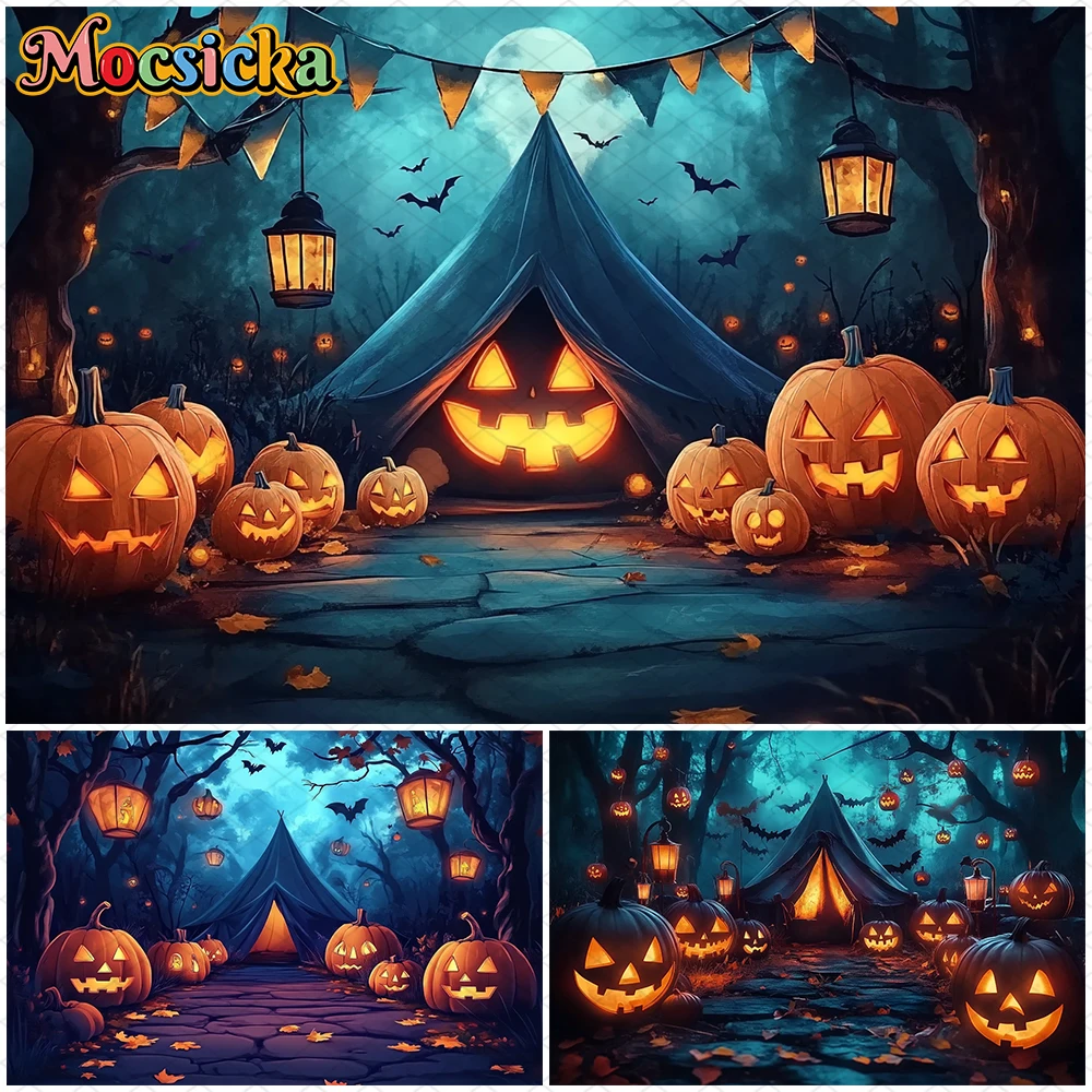 

Mocsicka Halloween Photography Background Night Terror Forest Tent Bat Jack-O-Lantern Party Decor Kid Baby Photo Backdrop Banner
