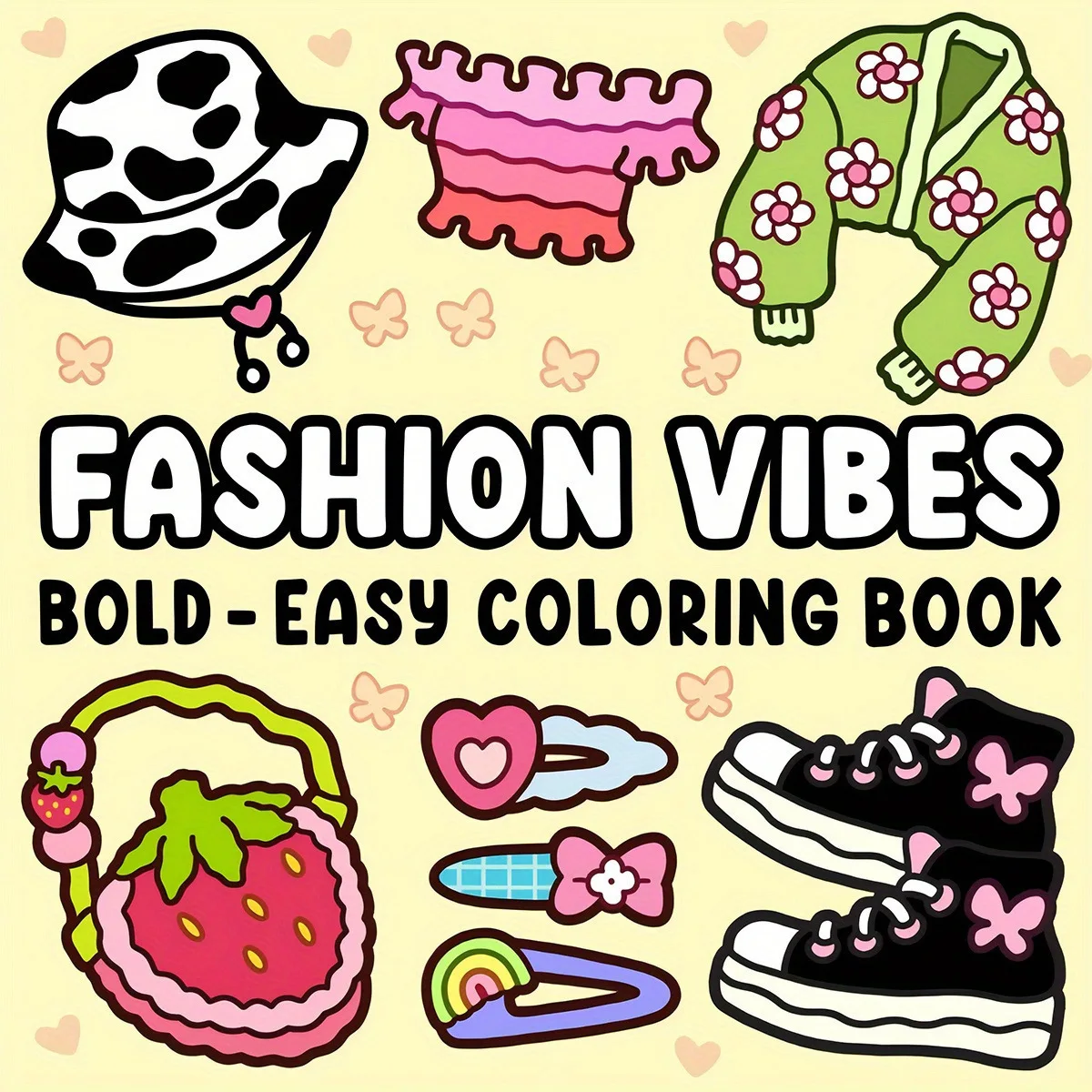 Fashion Vibes Bold & Easy Coloring Book for Adults and Teens - 52 Pages,Stress Relief, Emotional Release Cute Drawing
