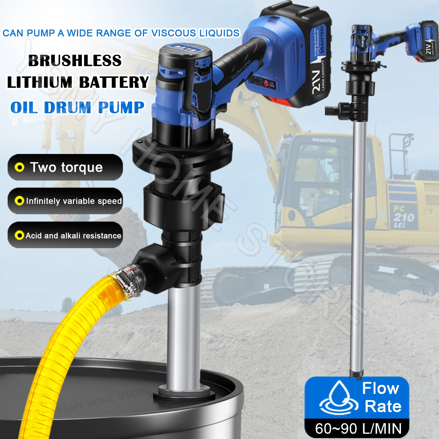 

Multipurpose Electric Fuel Transfer Pump 21V Lithium Battery Drum Plug-in Electric Barrel Pump With 59CM Stainless Steel Tube