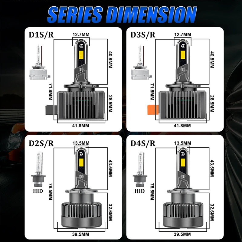 D SERIES D1S LED Car Headlight HID Bulbs D2S D3S D4S D5S D8S Turbo Fan 6000K D1R D2R D3R D4R Auto Lamp CANbus No Error Plug&Play view 6