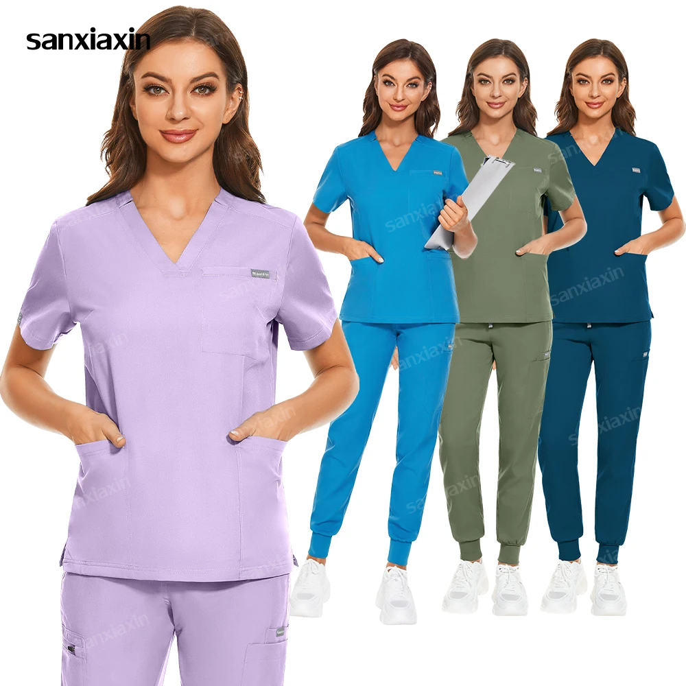 V Neck Medical Uniforms Women Men Scrub Workwear SetDental Clinic Beauty Salon Pet Lab Surgical Clothes Suits Nurses Accessories