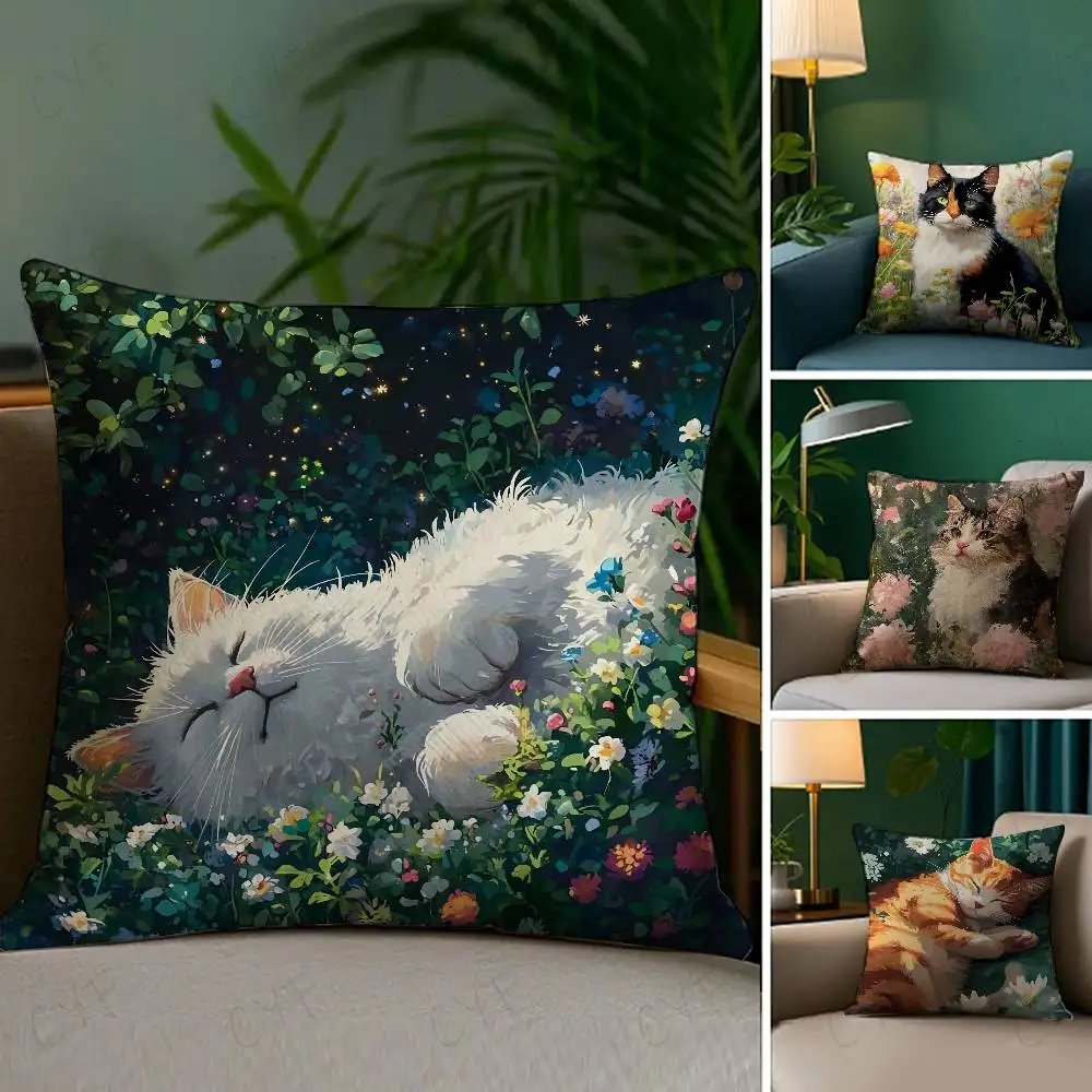 

Cute oil painting colorful cat Pillow Case Custom Printed Brushed Fleece Pillow, Baby Skin-Touch, Eco-Friendly Dye-Sublimation C