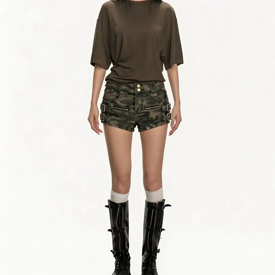 Women's Green Casual Zipper Denim Shorts Cargo Y2K Harajuku High Street Fashion Sexy Retro Summer Jeans Shorts Clothing 2026 New