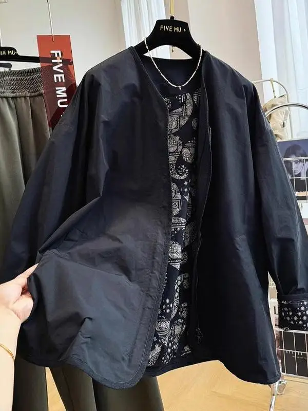 

Slim Fit Korean Style Women's Light Jacket Loose Casual Coat Zipper Short Length Color No Cuff Long Sleeve Outerwear