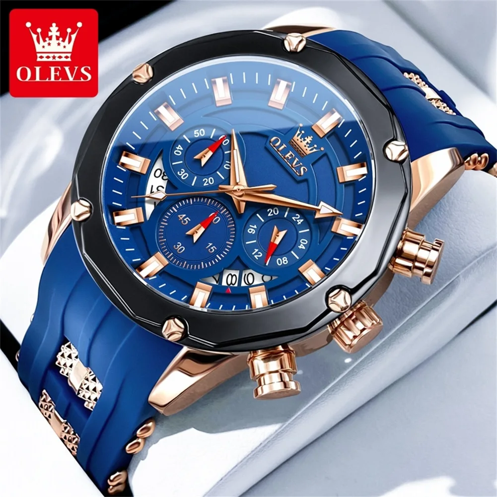 OLEVS 9991 Fashion Quartz Watch For Men Big Dial Chronograph Man Calendar Window Watch Waterproof Luminous Silicone Strap Watch