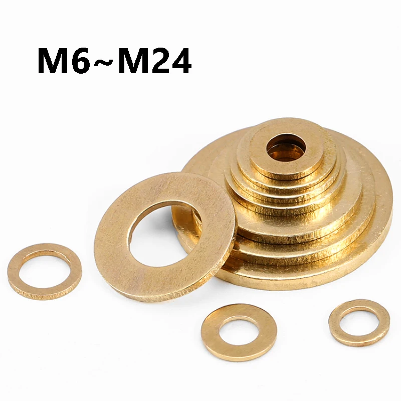 Brass Flat Washers M6 M8 M10 M12 M14 M16 M22 M24 for Bolts Screws Electrical Plumbing Machinery Hardware Fasteners