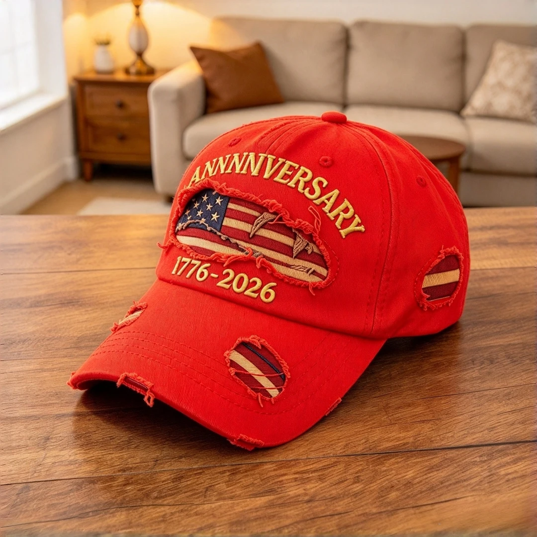 Vintage Red Distressed 250th Anniversary Baseball Cap 1776-2026 American Flag Embroidered Washed Cotton Adjustable Patriotic Hat