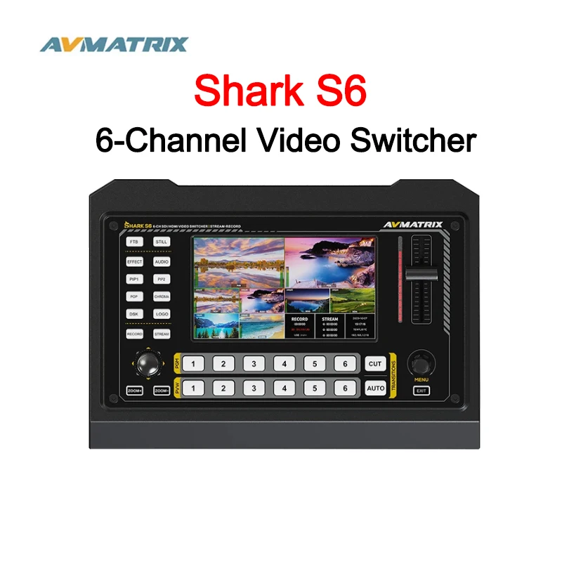 

Avmatrix Shark S6 6-CH HDMI/SDI Video Switcher 5 inch USB Disk SD Card Record Audio Mixer PTZ Camera Control for Live Stream