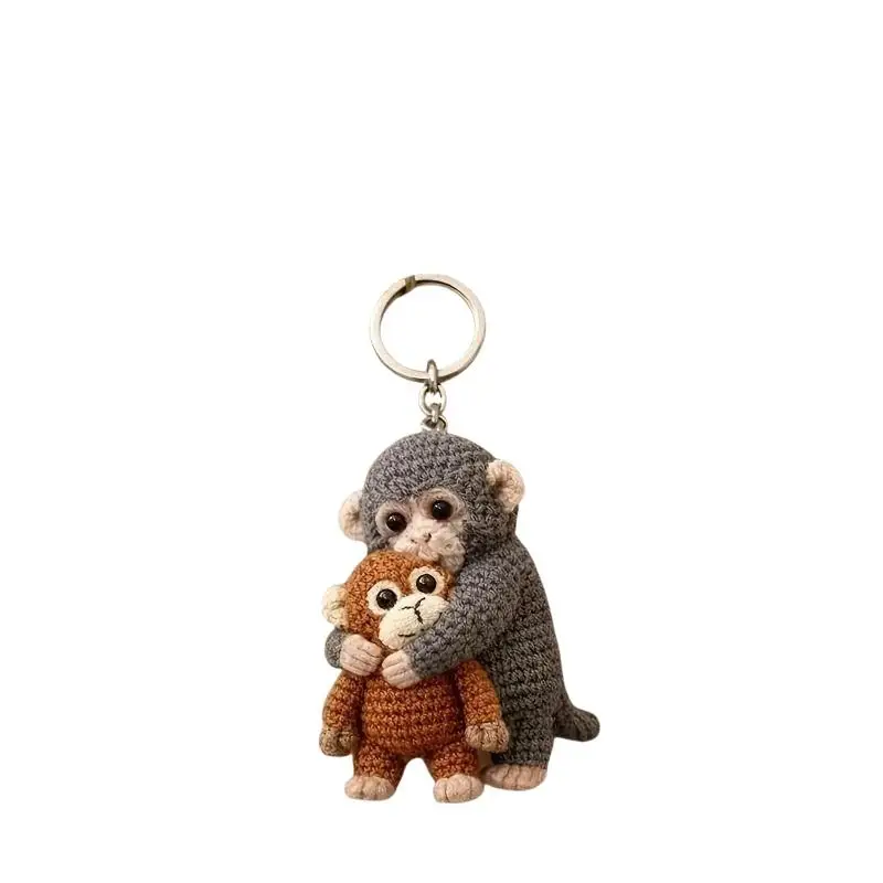 Handmade Crochet Monkey Keychain Adorable Soft Bag Pendant Portable Animal Key Ring for Kids Girls Holiday Gift