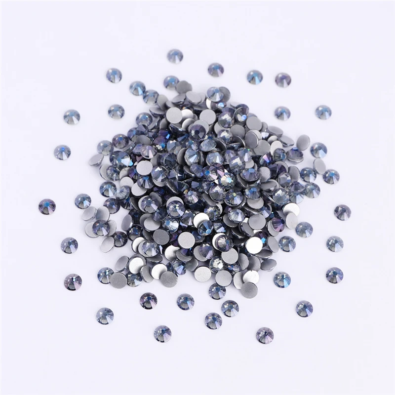 SS3-SS30 Purple Ghost Glass Flatback Rhinestone Glitter Round Silver Bottom Non Hotfix Glue On Loose Gemstones for Nail Art