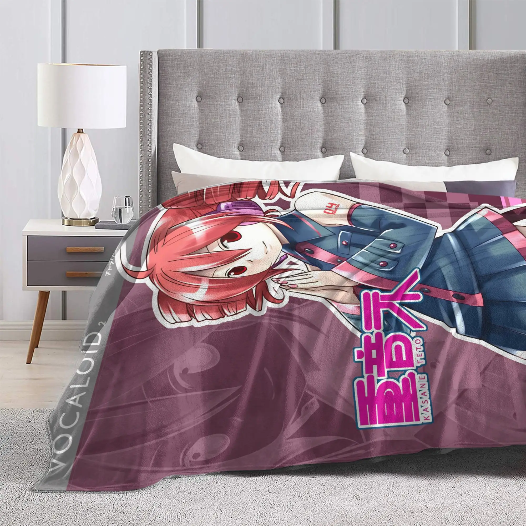 Kasane Teto Velvet Throw Blanket Anime Vtuber Blanket for Sofa Office Warm Plush Thin Quilt