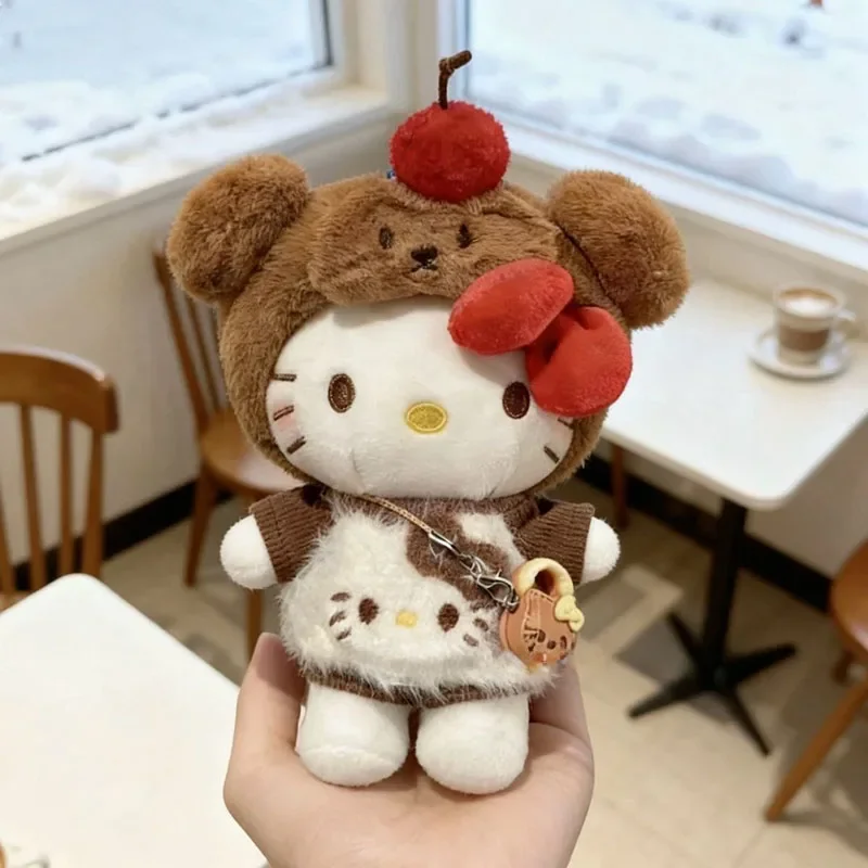 

Cute Cherry Bear Hello Kitty Plush Keychain Cartoon Stuffed Doll with Bear Hat Bag Pendant for Girls and Fans Gift