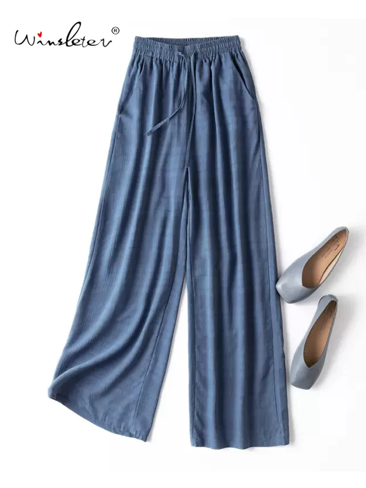 

Winsleter, 100%Real Silk Elegant Pants, Woman Natural Waist Jacquard, Casual Chic Wide Leg Pants, 2024 Summer Autumn B47693QC