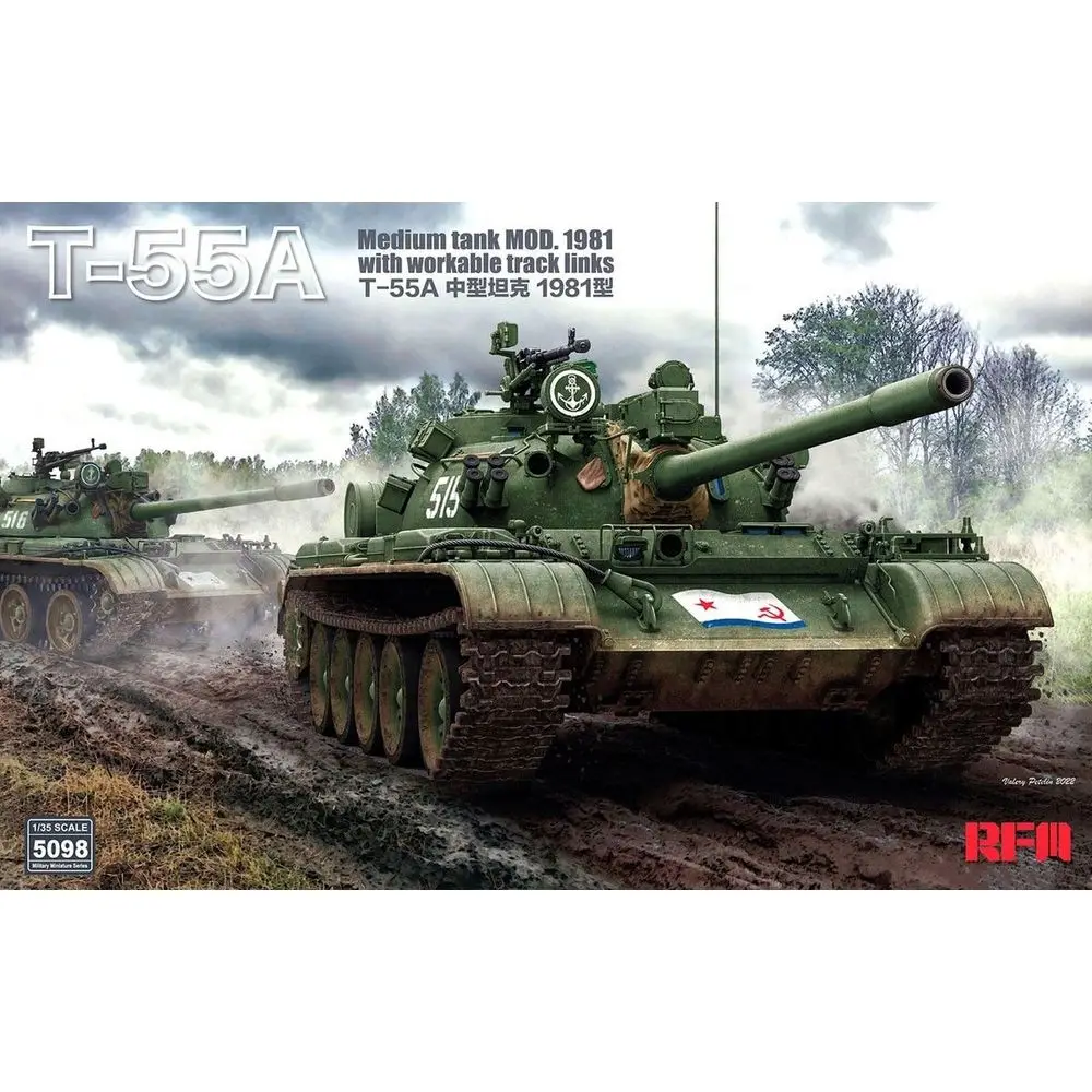 

RYEFIELD MODEL RM-5098 1/35 T-55A Medium Tank Mod. 1981 w/Workable Track Links - Scale Model Kit