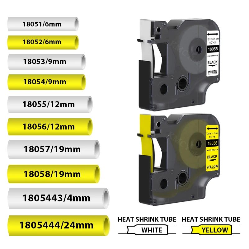 Imagem -03 - Compatível para Dymo Rhino Indústria Tubo de Psiquiatra Calor Etiqueta Fita para Rhino 1000 3000 4200 5000 5200 Impressora de Etiquetas 10pk 12 mm 18055