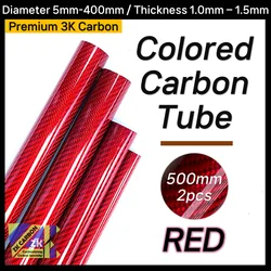 2pcs/lot 500mm Red Colored Carbon Fiber Tube OD 5-30mm For RC Airplane Parts Glossy Twill Carbon Tube 3K Material