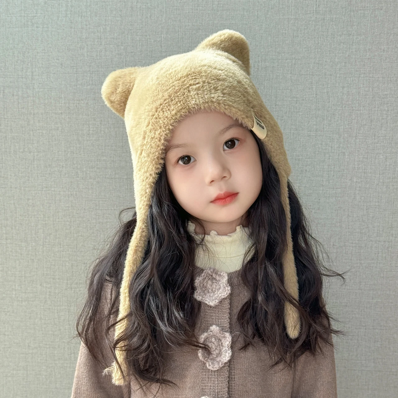 หมวกปิดหูขนนุ่มน่ารักสำหรับเด็ก หมวกคลุมศีรษะเด็กอายุ 1-5 ปี สำหรับเด็กชายและเด็กหญิง หมวกไหมพรมกันหนาวแบบหนา อุ่นสบายสำหรับเด็ก