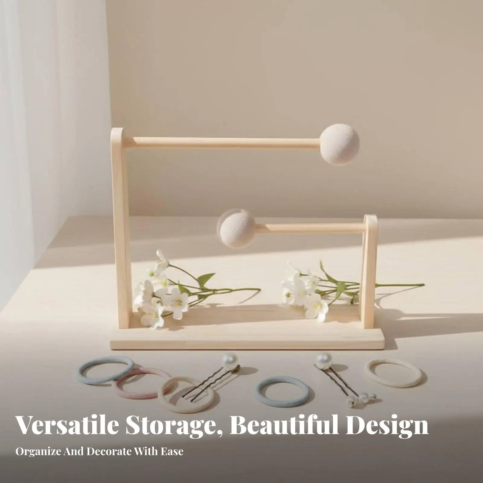 Wooden Headband Holder Shelf 2 Tier Hair Clip Organizer Rack for Scrunchie Bracelet Storage Vanity Display Stand