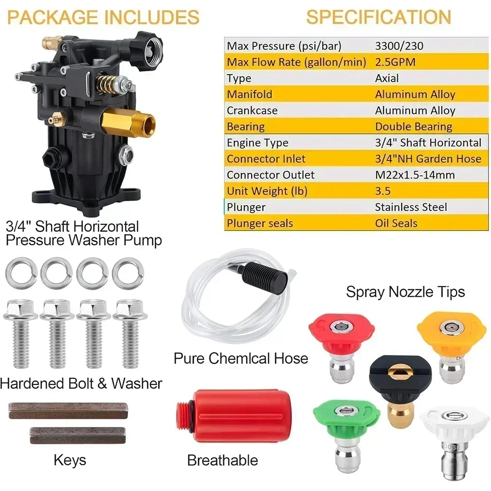 Black Pressure Washer Pump Long Lasting Pressure Washer Pump Horizontal Pump 200 Hours Lifespan Anodized Die-Cast Aluminum