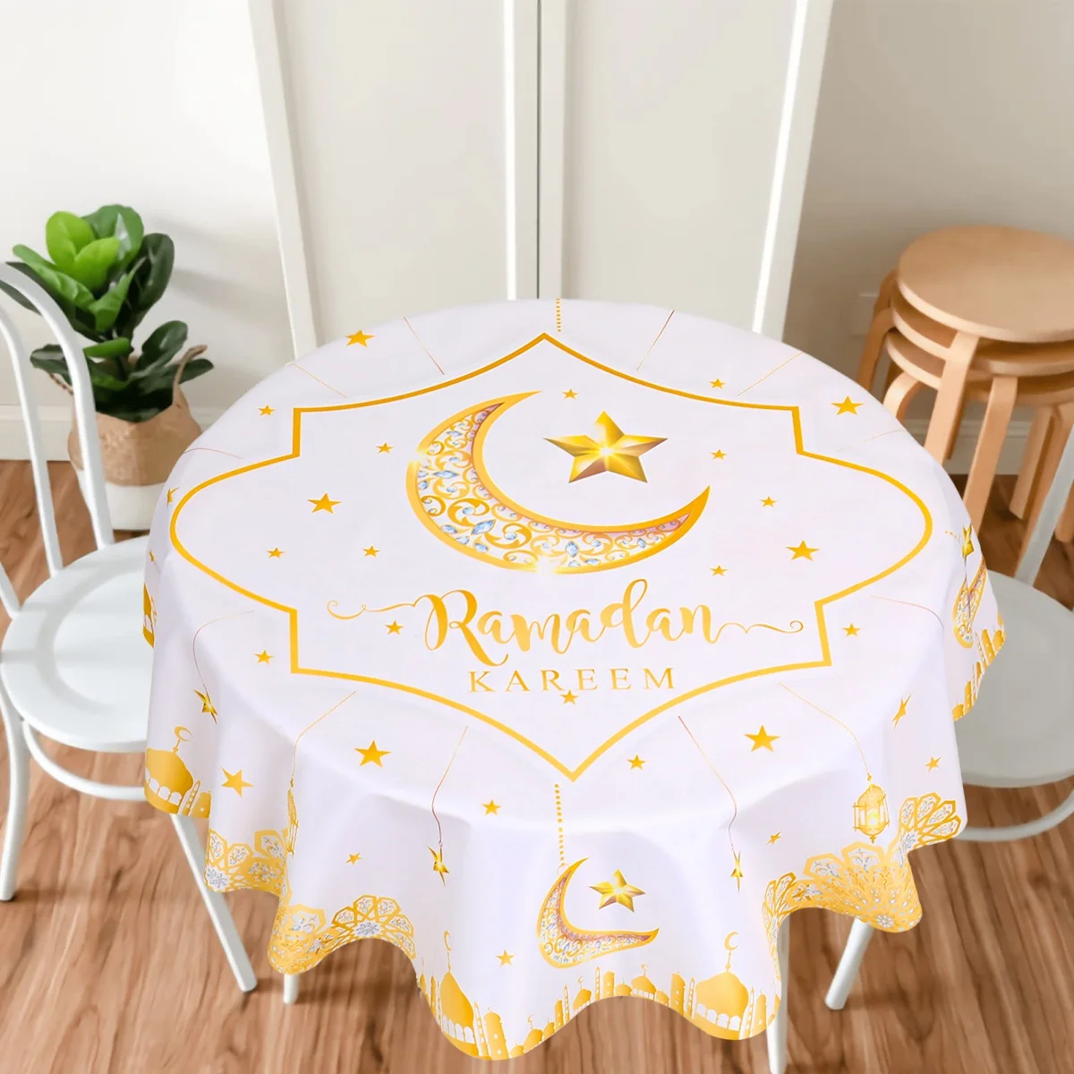 Eid mubarak Ramadan Kareem Polyester Round Tablecloth Ramadan Decor For Home 2025 Islamic Muslim Party Supplies EID Al  Adha