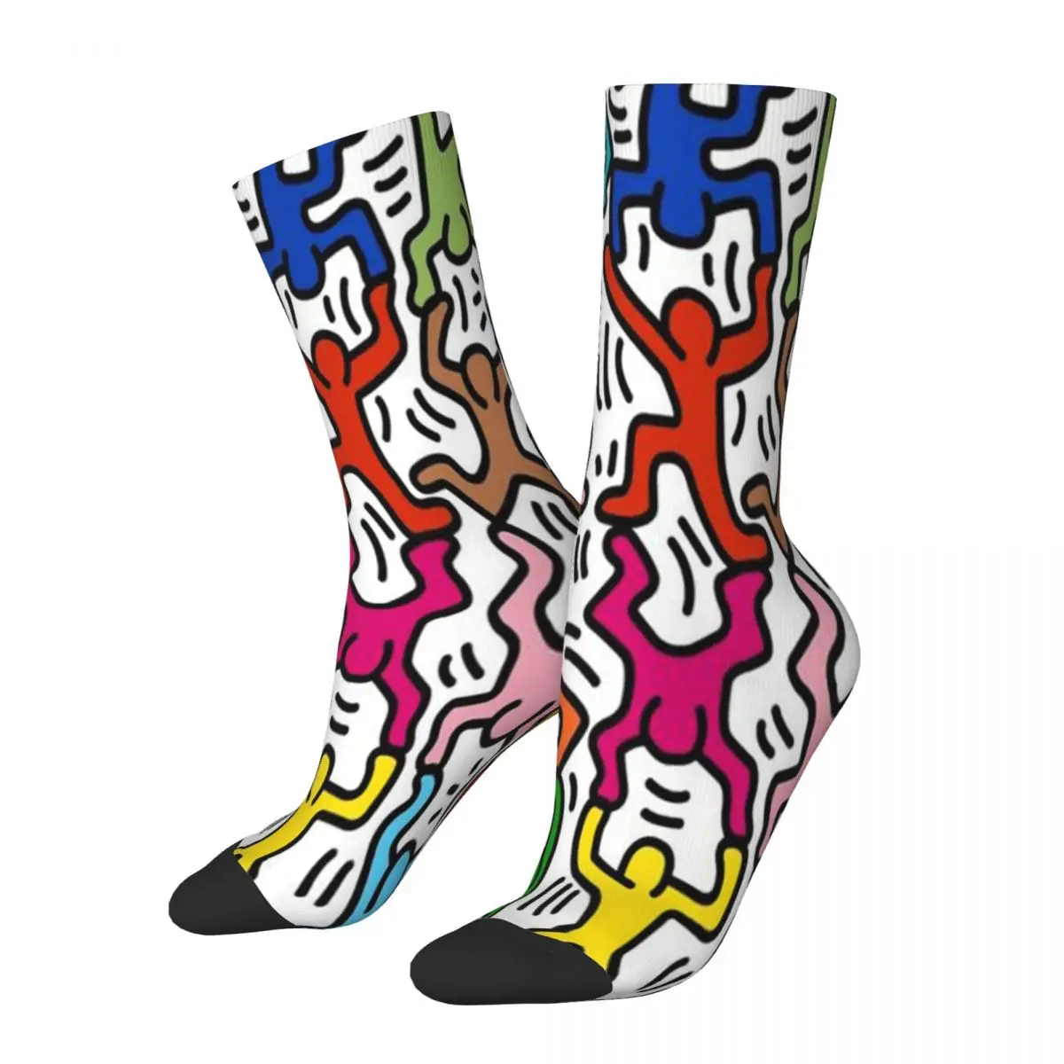 Hip-hop Dance Right Pop Art Sports Socks Haring Polyester Crew Socks for Unisex Sweat Absorbing