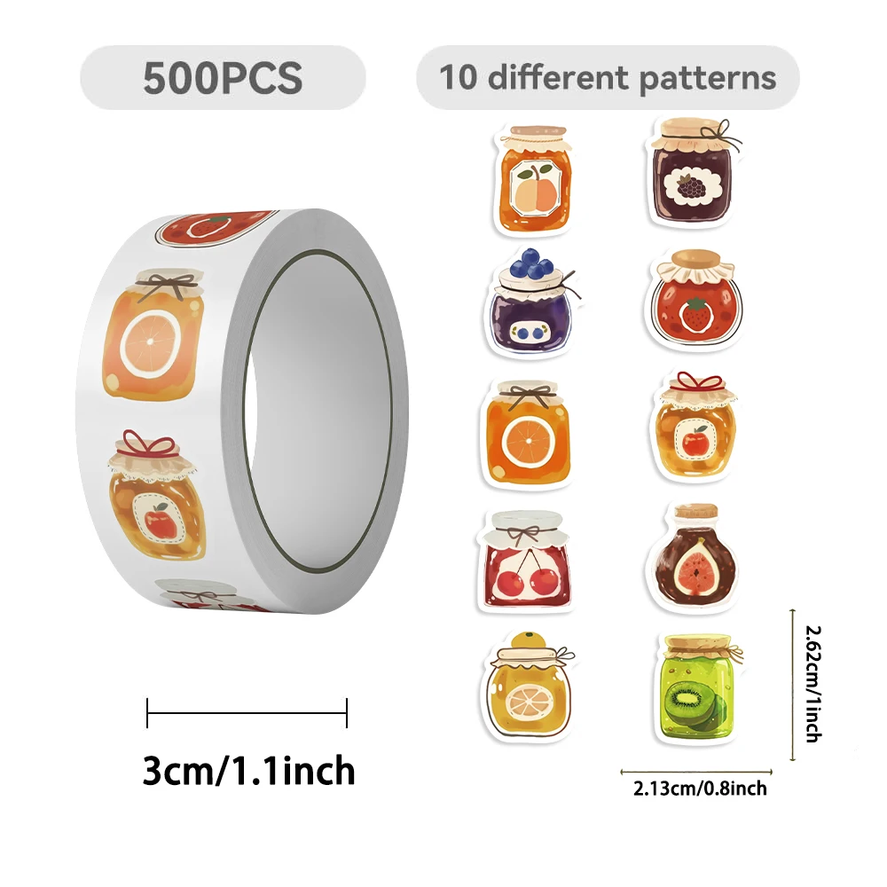 500 Stück Marmeladenglas-Rollenaufkleber, Cartoon-Kritzeleien, geeignet für IPad, Telefon und Gepäck, wasserfeste dekorative Aufkleber