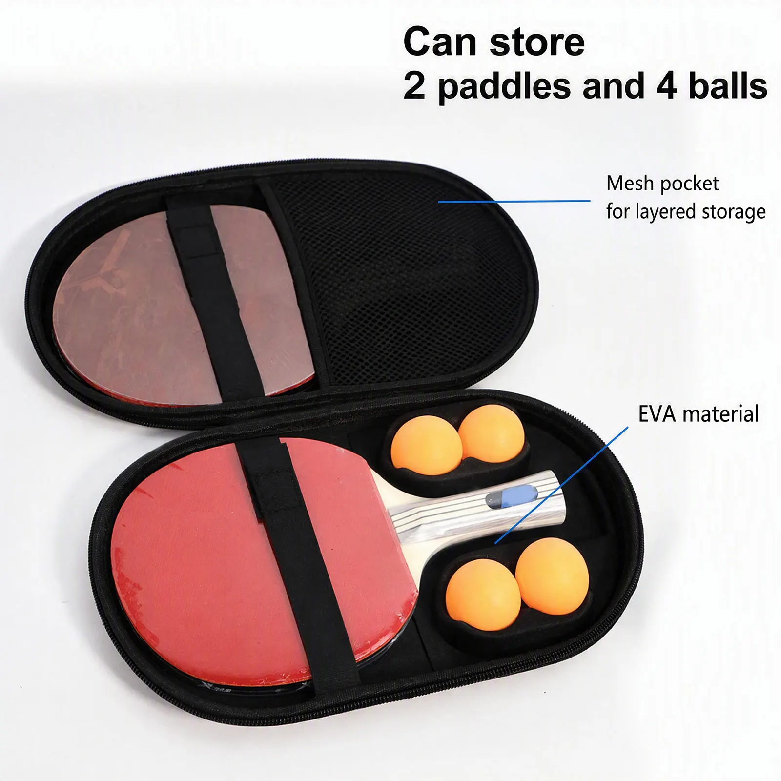EVA Hard Shell Table Tennis Bag Ping Pong Paddle Case Oxford Cloth 2 Rackets 4 Balls Storage