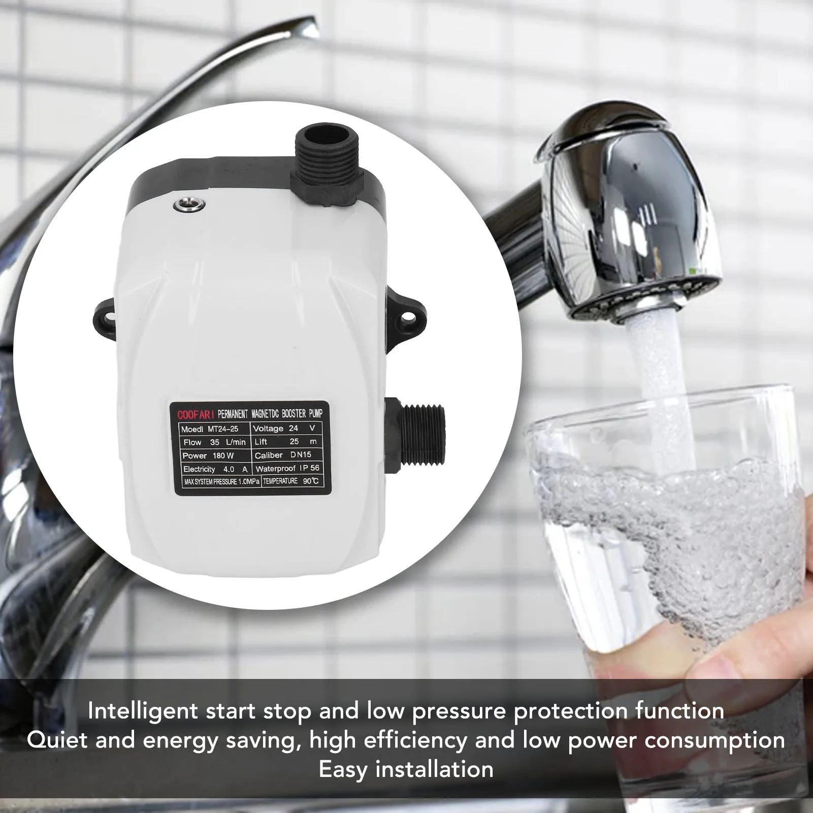 

Насос повышения давления воды для дома Насос повышения давления воды Насос повышения давления воды Высокий подъем 180 Вт для кухонной раковины Душ DC24V