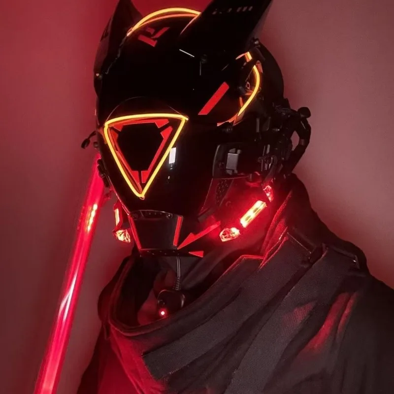 Punk Mask Led Lighting Cosplay Helmet Halloween Christmas Gift Music Festival Party for Adults Helmet Futuristic Face Shield