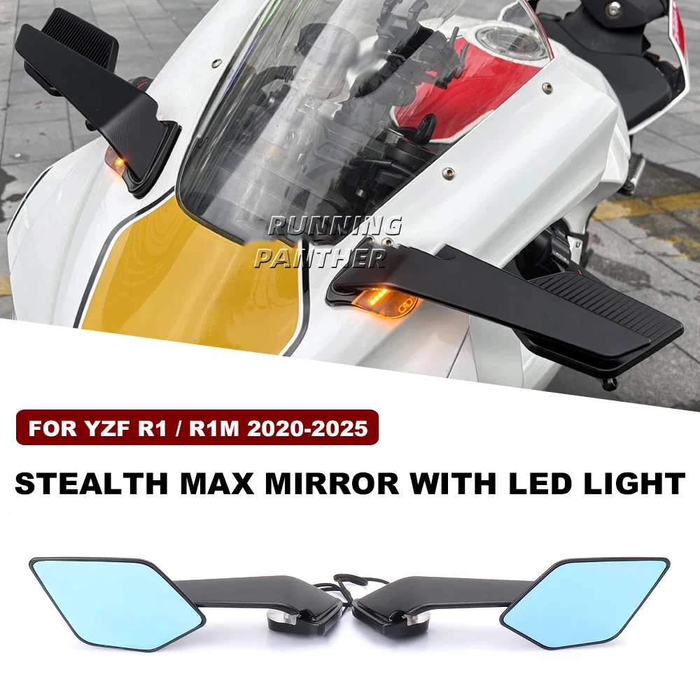

НОВОЕ зеркало заднего вида для мотоцикла YZF R1 R1 M 2020-2025 с регулируемым вращающимся крылом, встроенной светодиодной подсветкой ﻿