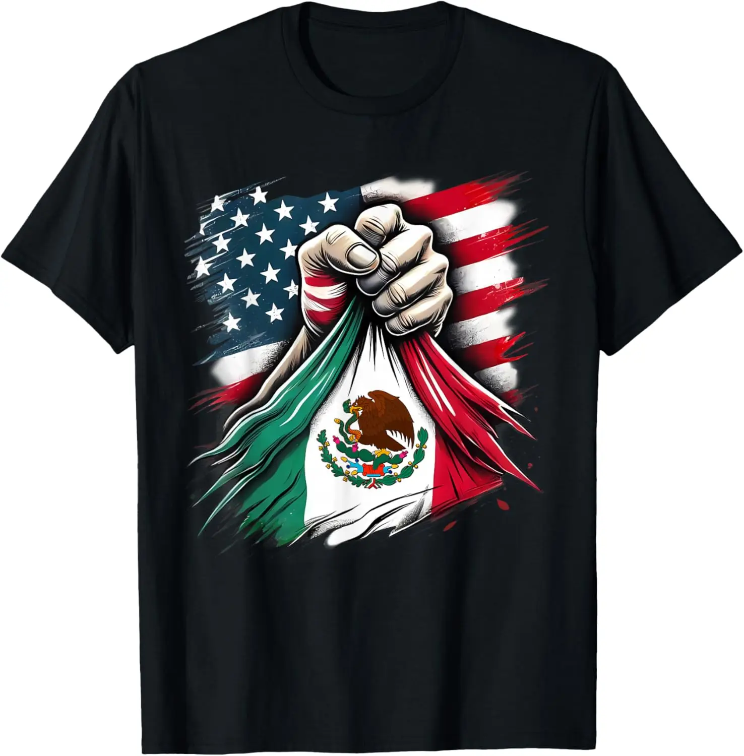 America Mexico Flag Vintage Mexican Roots American T-Shirt 100% Cotton O-Neck Short Sleeve Summer Casual Mens T-shirt Streetwear