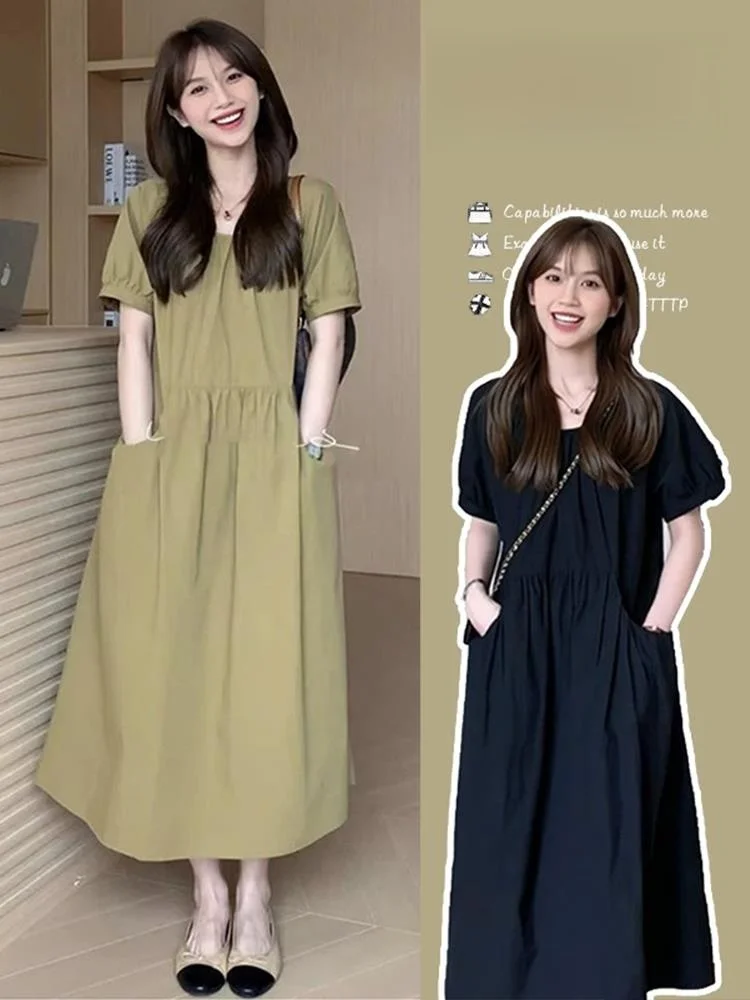 

Модная длинная юбка большого размера для беременных, свободного кроя, скрывающая живот, из полиэстера, повседневная, с круглым вырезом...