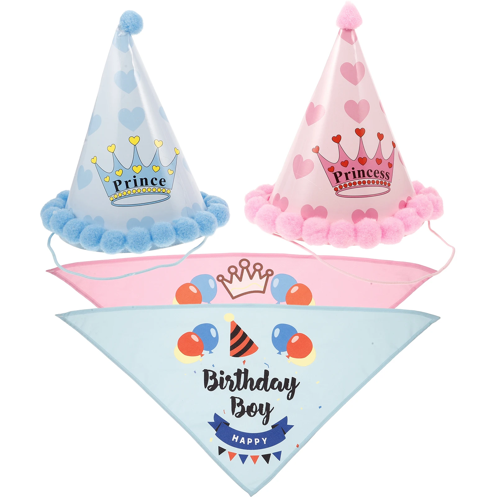 

4Pcs Pet Birthday Hat And Saliva Tissue Costume Set For Dog Party Supplies Blue Pink