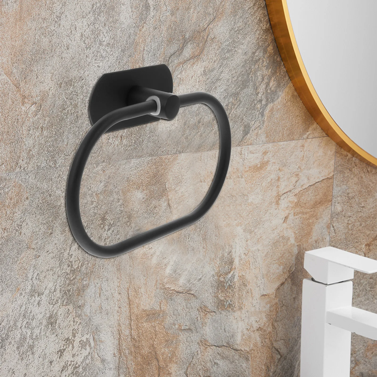 

Bath Bathroom Pendant Set Hand Towel Rack Decorate Contemporary Style Black Stainless Steel Holder