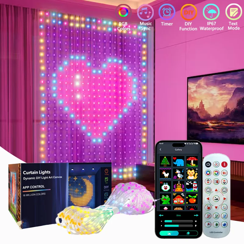 9.9ft 400 المصابيح أضواء الستار الذكية LED جارلاند الستار أضواء DIY نمط APP عن بعد مقاوم للماء داخلي إضاءة ديكوريّة خارجية