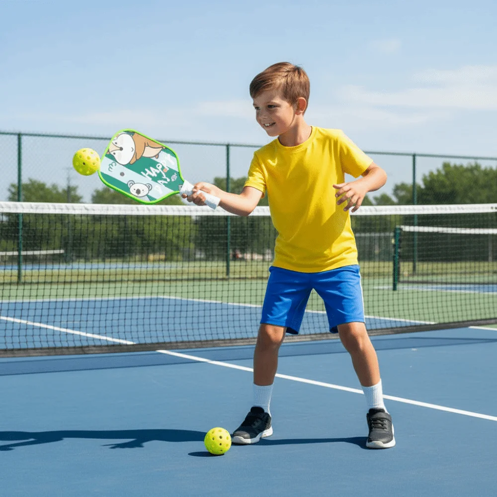 Fotografia 4: Conjunto de Pickleball Infantil com Design de Desenho Animado, Leve e Durável, Conjunto de Raquetes de Pickleball Coloridas com Empunhadura Antiderrapante
