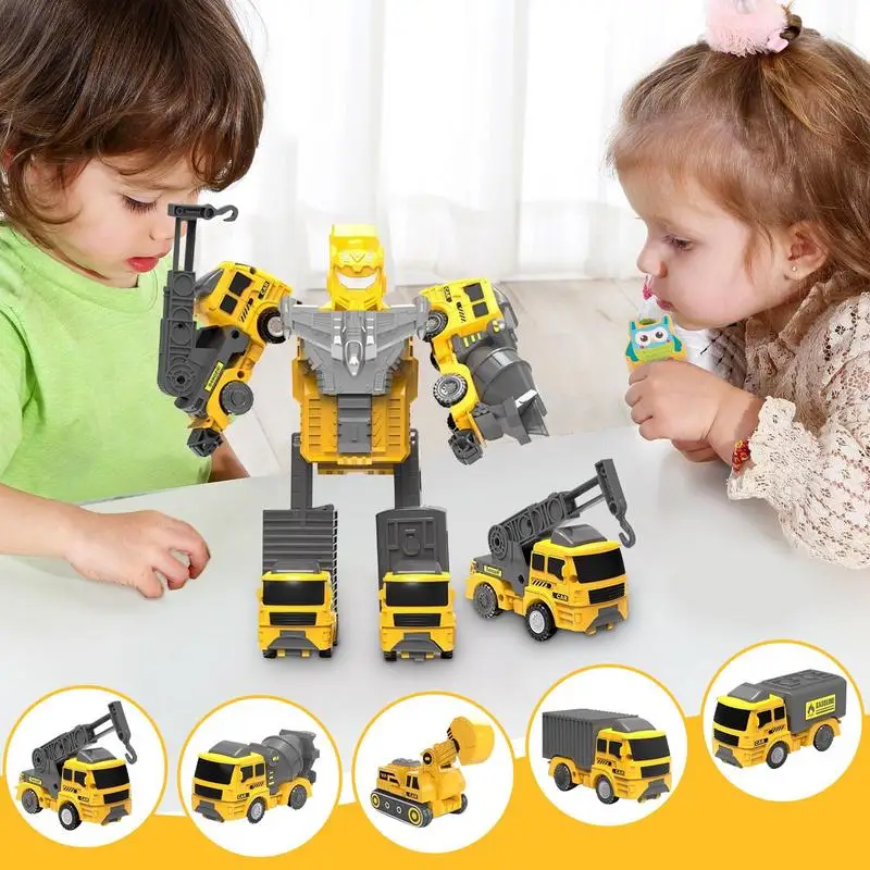 รถหุ่นยนต์ของเล่น Push and Go เปลี่ยนยานพาหนะ 5-in-1 รวมหุ่นยนต์ Take Apart ตัวเลขการกระทํารถการเปลี่ยนรูปของเล่นสําหรับเด็กอายุ