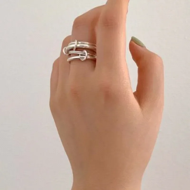 New High End Pvd Wholesale Waterproof&No Fade Designer Multi-layer Circle Link Stainless Steel Finger Ring for Women