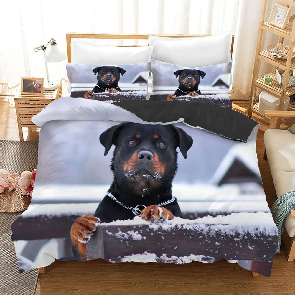 Rottweiler Duvet Cover Twin Black Rottweiler Twin Bedding Set Animal Theme for Dog Lover Polyester Double Queen King Quilt Cover