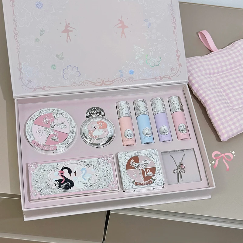 Pink ballet makeup gift box powder, powder blusher, lip mud, eye shadow, face repair, makeup set, holiday gift for gifts