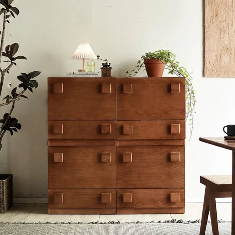 Nordic retro style solid wood bedside table small apartment module combination cabinet multi-functional bucket cabinet Japanese