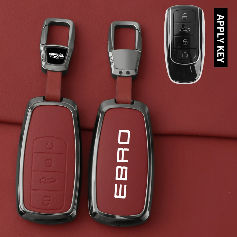 Capa Protetora de Chave Automotiva em Liga e Couro para Chery EBRO S400 S700 S800, Bolsa de Chave, Chaveiro, Acessórios Internos Automotivos