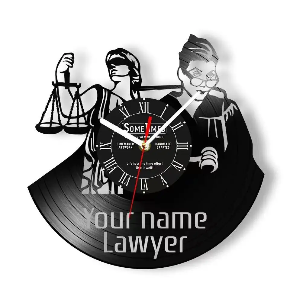 

Personalized Lawyer Name Vinyl Record Wall Clock Law Firm Decoration Custom Lawyer Judge Wall Clock Law School Wall Watch