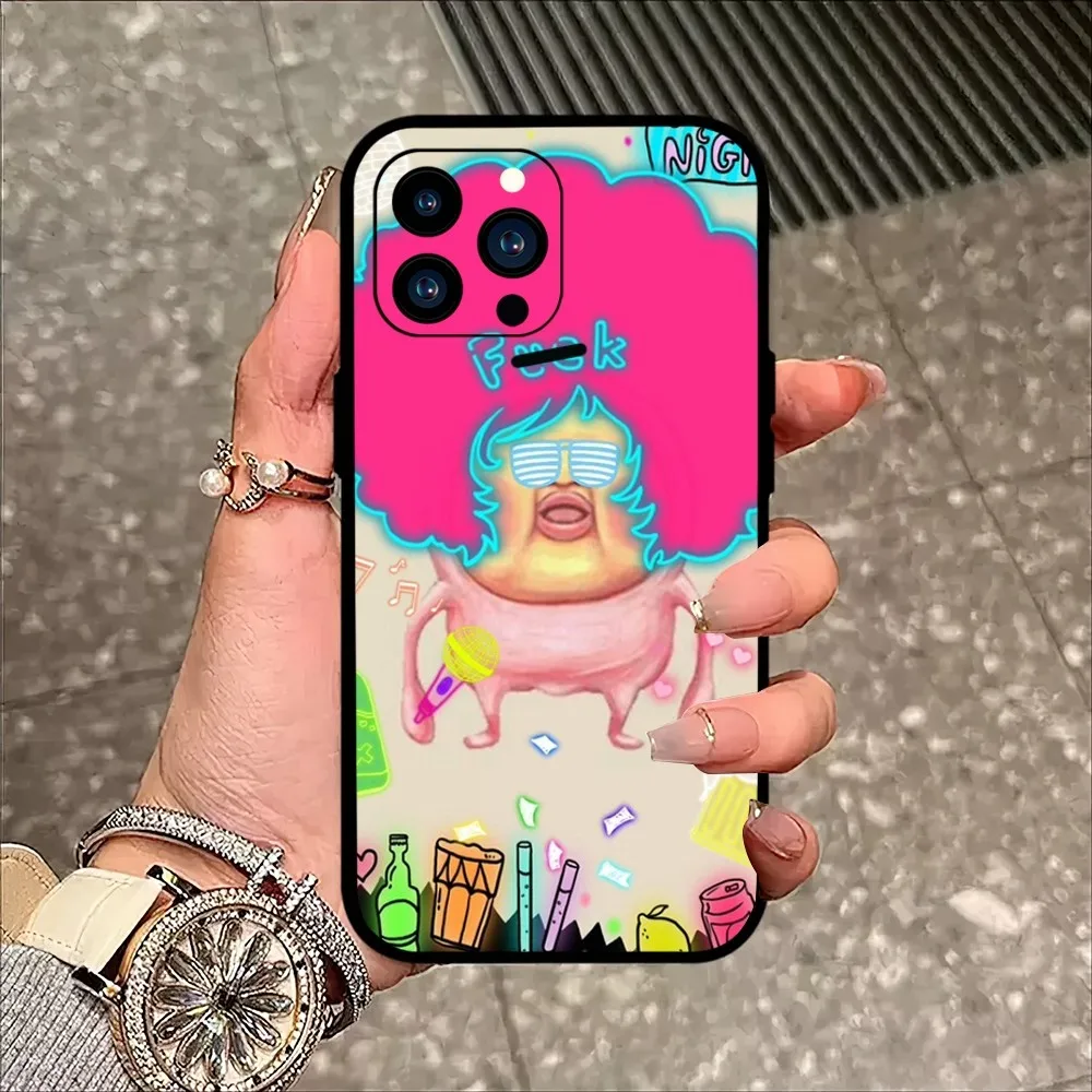 Cute Cartoon Kobito Peach Phone Case For iPhone Mini 11 12 13 14 15 Pro XS Max X Plus SE XR Black Soft Shell