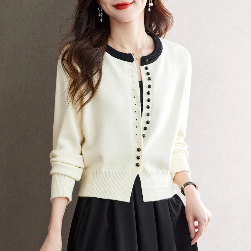 

Sueter Feminino Fashion O-Neck Black Knitted Sweater Women Cardigans Long Sleeve Knit Sweater Cardigan Women Tops Sweaters Q2050