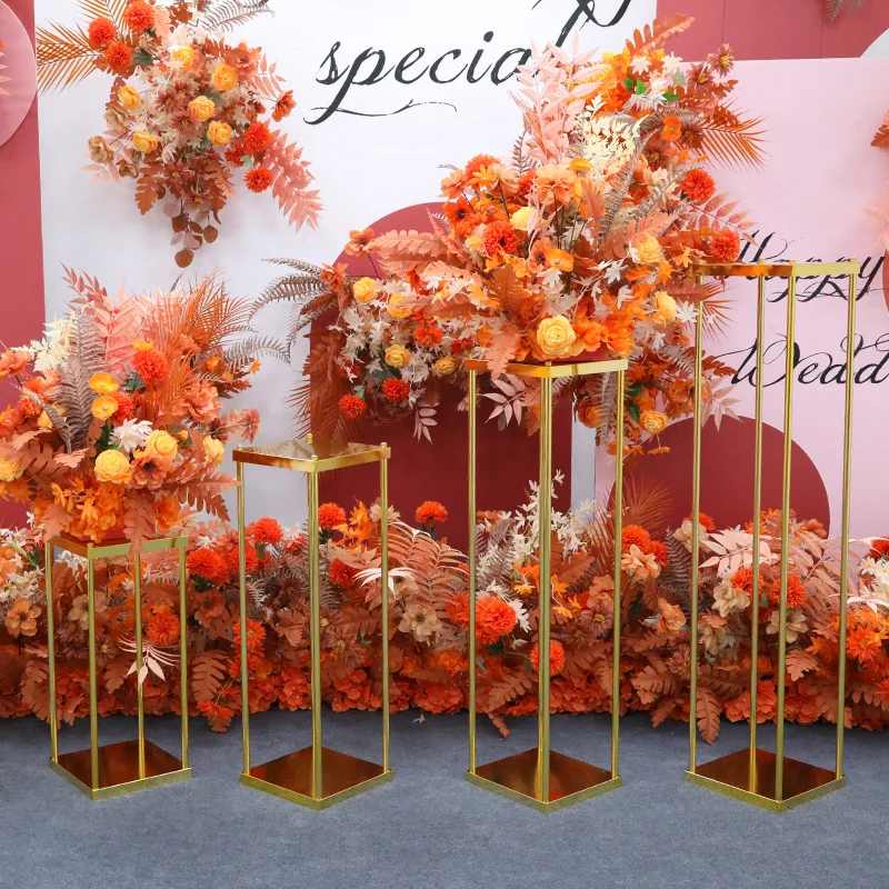 New wedding props, golden electroplated square frame, iron wrought rack, rectangular flower stand ornament, geometric guide