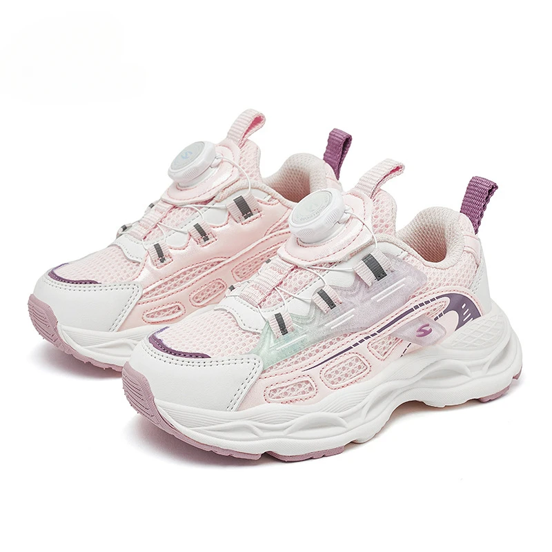 Spring Children's Sports Shoes Mesh Breathable Rotating Buckle Boys And Girls' Casual Shoes Soft Soled Children's Running Shoes